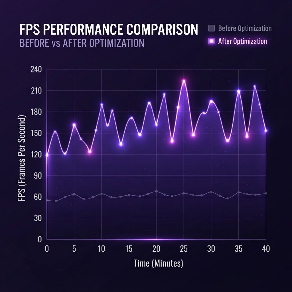 FPS improvement graph showing frame rate before and after Midnight